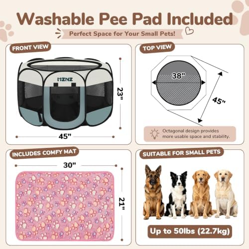 Dog Cat Small Animal Puppy Playpen Crate with 2 Blankets, Large, Grey