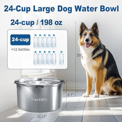 Kactoily 1.47 Gal Stainless Steel No Spill Water Bowl for Large Dogs
