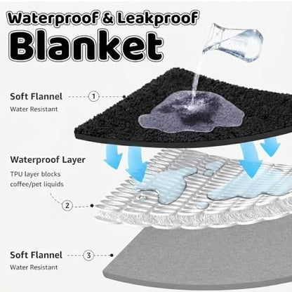 Black Waterproof Calming Pet Blankets for Dogs Reversible Fluffy Sherpa Fleece Pets Blanket for Dog Cats Warm Couch Sofa Beds Covers Washable (Black,XL-85x57in)