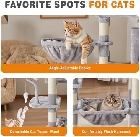 Sweetcrispy 71 Inch Cat Tree Tower with Natural Sisal Scratching Post