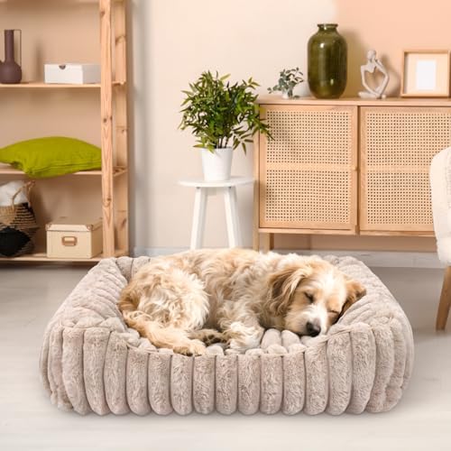 Rectangular Dog Bed, Washable Non-Slip Pet Mat, 28 Inch, Camel