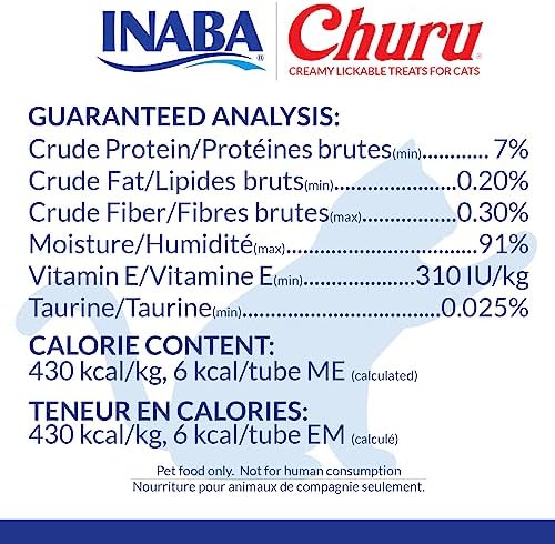 INABA Churu Cat Treats, Grain-Free, Lickable, Squeezable Creamy Purée Cat Treat/Topper with Vitamin E & Taurine, 0.5 Ounces Each Tube, 4 Tubes, Chicken with Crab Recipe