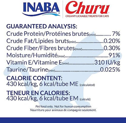 INABA Churu Cat Treats, Grain-Free, Lickable, Squeezable Creamy Purée Cat Treat/Topper with Vitamin E & Taurine, 0.5 Ounces Each Tube, 4 Tubes, Chicken with Crab Recipe