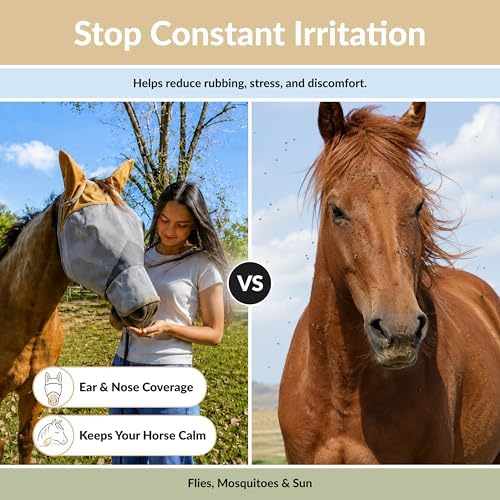TSZ Horse Fly Mask with Ears and Nose Cover UV Block 70% Breathable Mesh