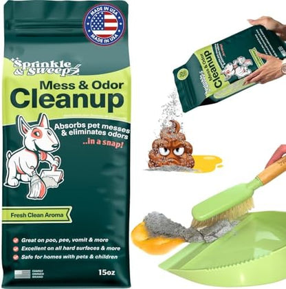 Sprinkle & Sweep: Pet Mess & Odor Cleanup - 15oz Bag - Dog Accident & Mess Clumping Powder, Remove Pee-Poop-Vomit from Hard Surfaces, Ultra-Absorbent
