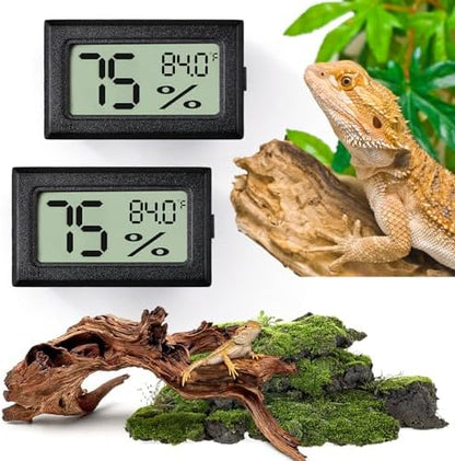 Reptile Thermometer and Humidity Gauge,2PCS Digital Hygrometer Adhesive Reptile Terrarium Hydrometer,Bearded Dragon Tank Accessories,Pet Humidity Meter Supplies for Leopard Crested Gecko,Snake,Lizard
