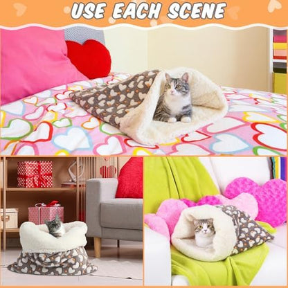 Self Heating Cat Sleeping Bag for Indoor Cats, Gray, Heart