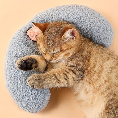 Little Pillow for Cats Puppies Ultra Soft Fluffy Pet Calming Toy Half Donut Cuddler for Joint Relief Sleeping Improve Machine Washable Blanket Set-Blue