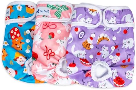 Pet Soft Female Dog Diapers, 3 Pack Washable Dog Diapers Female for Dogs in Heat Reusable Dogs Period Panties, Puppy Diapers (New Animals, XS)
