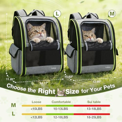 Lekereise Cat Backpack Carriers, Dog Carrier Backpacks with Breathable Mesh for Small Medium Cats Dogs Puppy Up to 18 Lbs, Pet Foldable Carrying Backpack Ventilated for Travel Hiking Collapsible