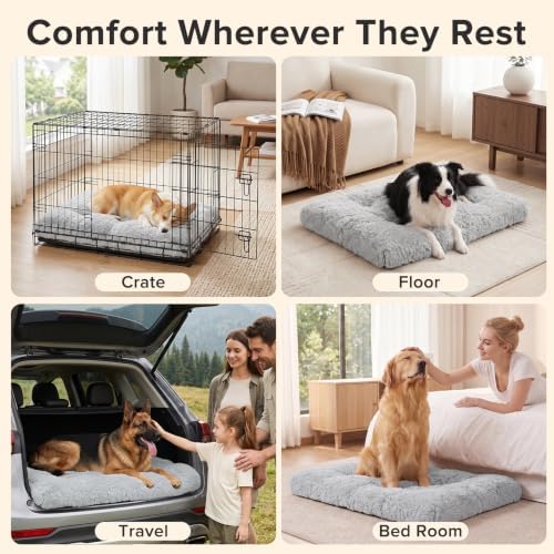 JOEJOY Large Dog Crate Pad, Fluffy Plush Washable Kennel Mat, 47" x 29"
