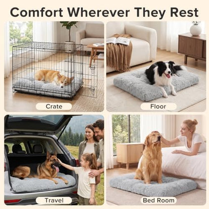 JOEJOY Large Dog Crate Pad, Fluffy Plush Washable Kennel Mat, 47" x 29"