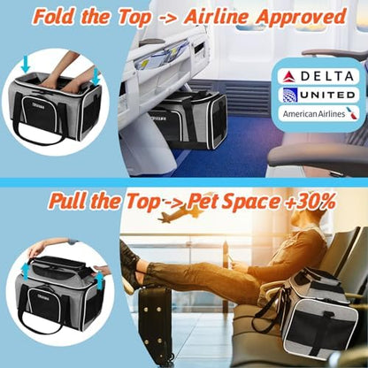 Petskd Top-Expandable Small Pet Carrier 18"x11"x11" Airline Approved