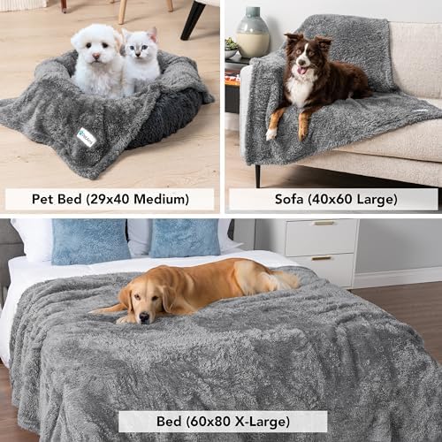 PetAmi Soft Plush Sherpa Dog Blanket for Pet Cat, Large 40x60, Grey