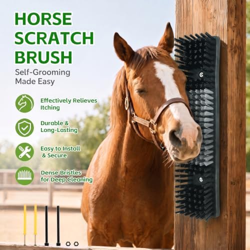 Livestock Scratch Brush for Cattle, Horses, Goats, Cow, Durable Scratching Brush, Massage Grooming Tool for Healthy Coat, Relieves Itching, Easy Install on Fence Posts(6pcs, Black)