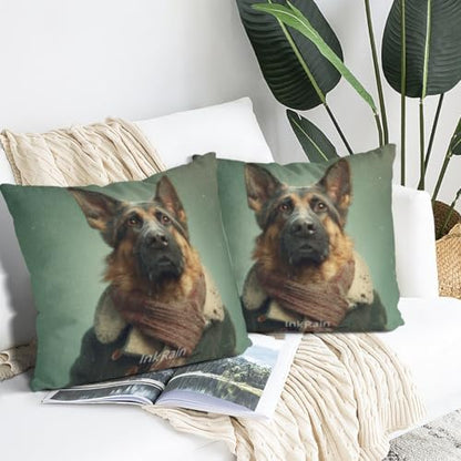 InkRain Winter Animal Cute German-Shorthaired-Pointer Pillow Cover 28x28 Inch Set of 2 Home Decor Decorative Cotton Linen Illustration Pillowcases for Living Room House Sofa