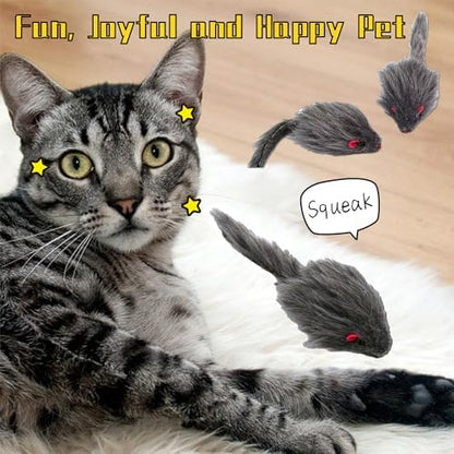 Cat Toys, 5 Pack Faux Fur Cat Mouse Toy, Interactive Cat Toy 6.3” Realistic Size Grey Furry Rattle Mouse Without Catnip Kitten Mice Toy for Bored Indoor Adult Cat, Feline Chew Toy Self Play