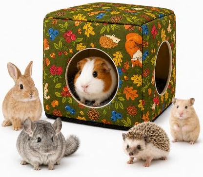Guinea Pig Hideout House with Removable Cushion, Washable Small Animal Cube Bed, Cozy Bunny Hideaway for Guinea Pigs, Chinchillas, Hedgehogs, Hamsters & Dwarf Rabbits