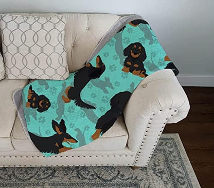 Caroline's Treasures MLM1011LQB Longhaired Black Tan Dachshund Quilted Blanket 50x60 Artwork Pattern Quilted Throw Blanket for Bed, Couch, Sofa, Soft and Lightweight