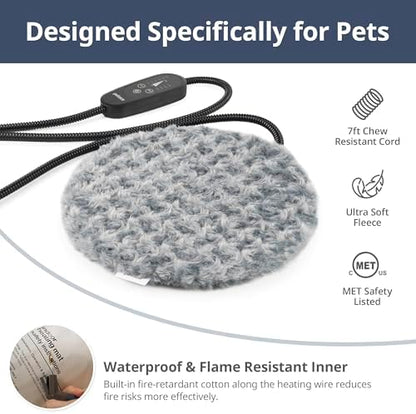 Adjustable Temperature Cat Heating Pad, 11.8"x11.8", 30W, Light Gray