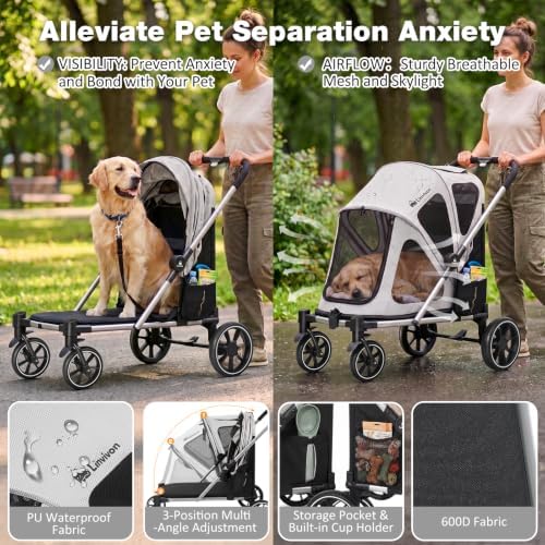 Dog Stroller for Medium Dogs 88lbs with Ramp for Easy Access Foldable, Grey