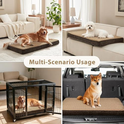 JOEJOY Orthopedic Dog Bed for Extra Large Dogs, Washable Dog Crate Bed Large Sized with Removable Cover, Egg Memory Foam Big Pet Beds, Brown, 47"x29"
