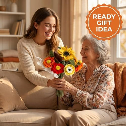 Glaciart One Wool Felt Flowers Set – Handcrafted Artificial Arrangement with Colorful Stems, Eco-Friendly Material, Essential Oil Ready, Reusable Decor, Washable Gift for Events or Home