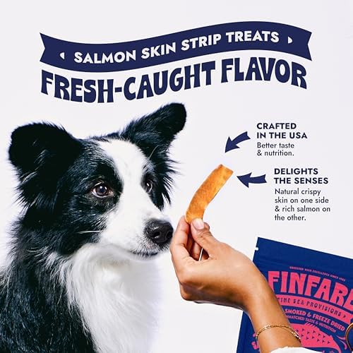 Finfare Freeze Dried Salmon Skin Treats for Dogs, 2oz Strips