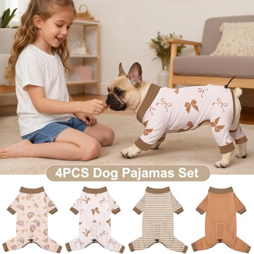 Bienbee Dog Pajamas, 4 Pack Adjustable Onesies for Small to Large Dogs M
