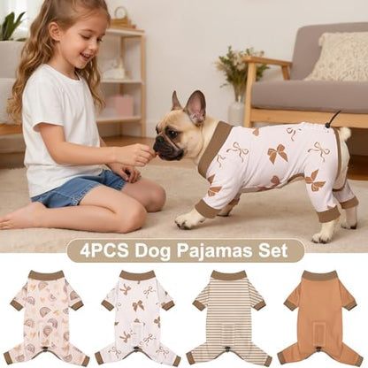 Bienbee Dog Pajamas, 4 Pack Adjustable Onesies for Small to Large Dogs M