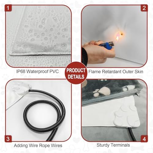 GOLOPET Cat Heating Pad 18x18 in with Smart Thermostat Switch and Power Line Protection Tube,Obtained MET and UL Dual Certification,Waterproof Pet Heating Pad for Cats, with Black Cloth Cover