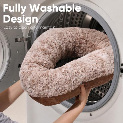 FUKUMARU Extra Thick Plush Dog Bed, Calming Donut, Anti-Anxiety & Washable