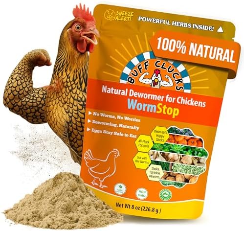Buff Clucks WormStop Natural Chicken Dewormer Powder – All-Natural Herbal Blend for Daily Wellness - Chicken Wormer is Safe for Eggs & All Ages - Garlic, Pumpkin Seed, Wormwood - USA (8 oz)