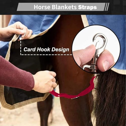 Premium Horse Blanket Sheet Leg Straps, Replacement Stretchy Belly Strap with Double Swivel Snaps, Adjustable Elastic Length from 24 to 42 Inch Winter Blanket 8 Pcs (Multi-Color)