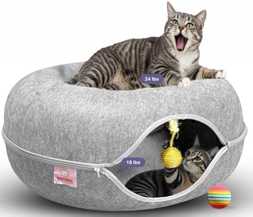 Peekaboo Cat Cave Large Cat Bed, Donut Scratcher Cat Bed for Indoor Cats