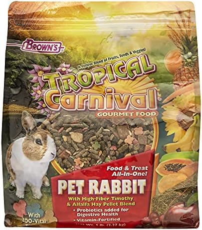 F.M. Brown's Tropical Carnival, Gourmet Pet Rabbit Food with High-Fiber Timothy and Alfalfa Hay Pellets, Probiotics for Digestive Health, Vitamin-Nutrient Fortified Daily Diet, 5 lb