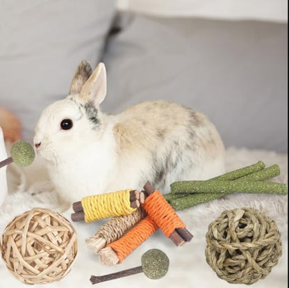 YIXUND Rabbit Toys Bunny Toys 26Pcs Natural Timothy Hay Sticks Apple Wood Sticks Handmade for Guinea Pig Hamster Rat Chinchilla