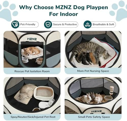 Dog Playpen, Portable Cat Playpen Crate Indoor for Dogs Cats Rabbits, Foldable Small Animal Guinea Pigs Bunny Cage Enclosure for Outdoor, Pop Up Dogs Cats Tent Kennel with Carrying Case, Grey