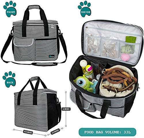 PetAmi Dog Travel Bag Organizer, Pet Supplies Tote, Stripe Black Large
