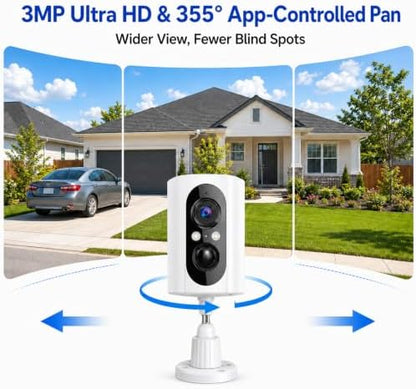 355° Pan Rotate Cameras 4 Pack, 2K Video, Security Cameras Wireless Outdoor