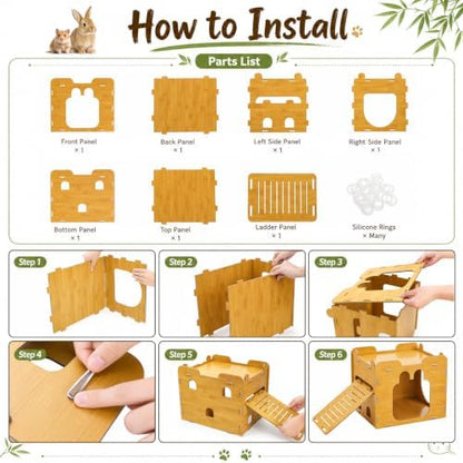 Large Bunny Castle Hideout with Ramp, Sturdy Rabbit Play House Indoor, Detachable Bunnies Habitats with Window, Ventilated Small Pet Climbing Tower for Guinea Pig Chinchilla Hedgehog Hamsters