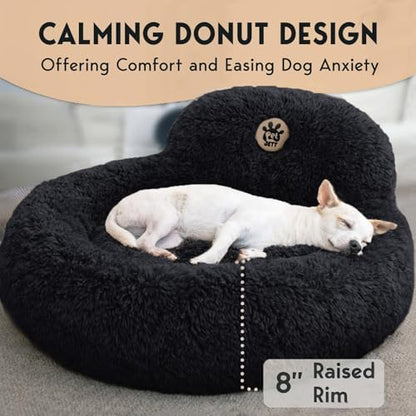 PetJett Calming Dog Bed Medium Size Dog - 30'' Donut Bed, Anti-Slip & Washable Super Soft Fluffy Plush Round Bed, Anti-Anxiety Premium Comfort Pet Bed, Fits Dogs up to 45 lbs - Black