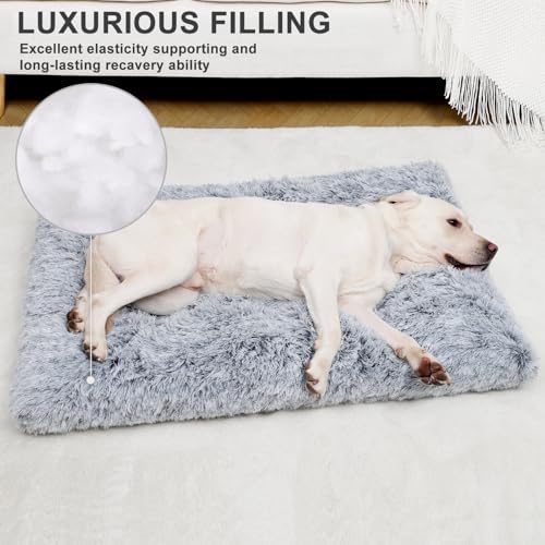 Vonabem Dog Bed, Extra Large, Plush Soft Pet Beds for XL Dogs, Crate Pad, Washable, 41L x 27W x 2H Inches, 100 lbs Capacity, Grey