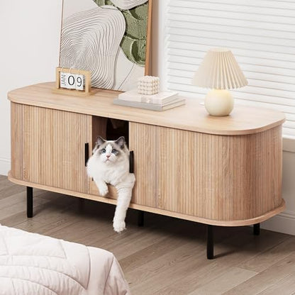 DWVO 55.1in Double Cat Litter Box Enclosure with Power Outlet