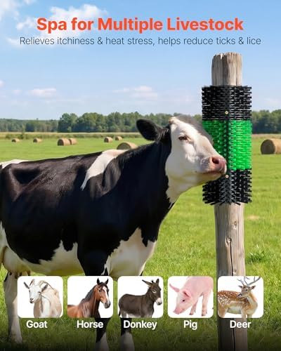 VEVOR Livestock Scratching Brush, 1PC Goat Scratcher Brush Post with 4 Screws, 16.9" x 7.5" Cow Scratcher for Back Itch Relief, Massage Grooming Scratch Tool for Horse Cattle Sheep Pig, Green & Black