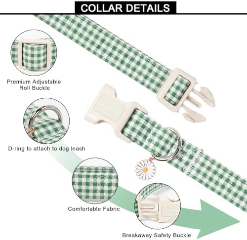 Lionet Paws St. Patrick Dog Collar- Cute Clover Green Dog Collars with Plastic Buckle, Light Adjustable Dog Collars with Clover Pendant for Small Dogs