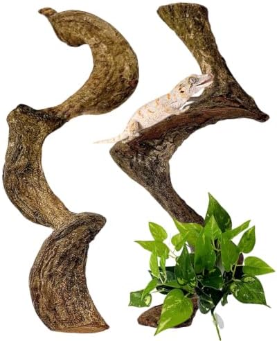BNOSDM 2PCS Natural Reptile Climbing Branches Decor,0.8-1.2" Thick Snake Climbing Forest Wood with Plant Leaf Decor,Lizard Forest Branch,Geckos Tank Tree Trunk Accessories for Bearded Dragons