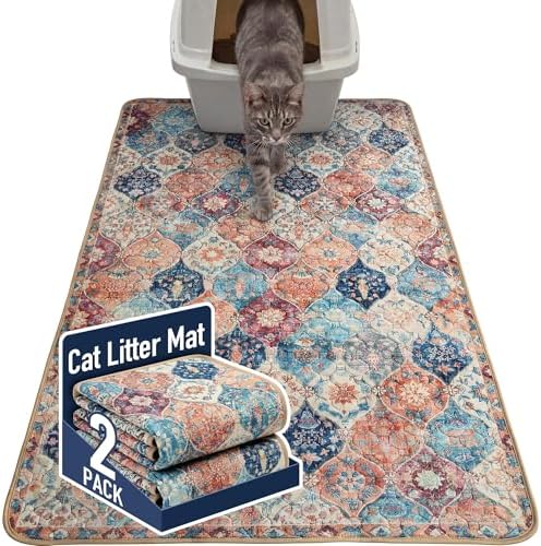 Hompet Cat Litter Mat 2 Pack, 36x60 Large Machine Washable Trapping Mats for Cats, Super Absorbent & Urine-Proof Cat Litter Box Mat for Floor, Waterproof & Non Slip Kitty Litter Rug