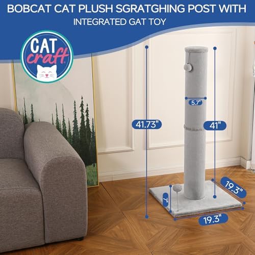 Cat Craft 41" Tall Cat Scratching Post for Large Cats, Light Grey