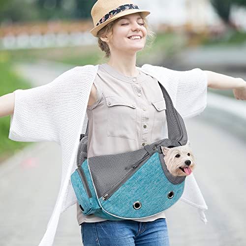 PetAmi Small Dog Sling Carrier, Puppy Cat Hands-Free Purse, 5 lb, Sea Blue